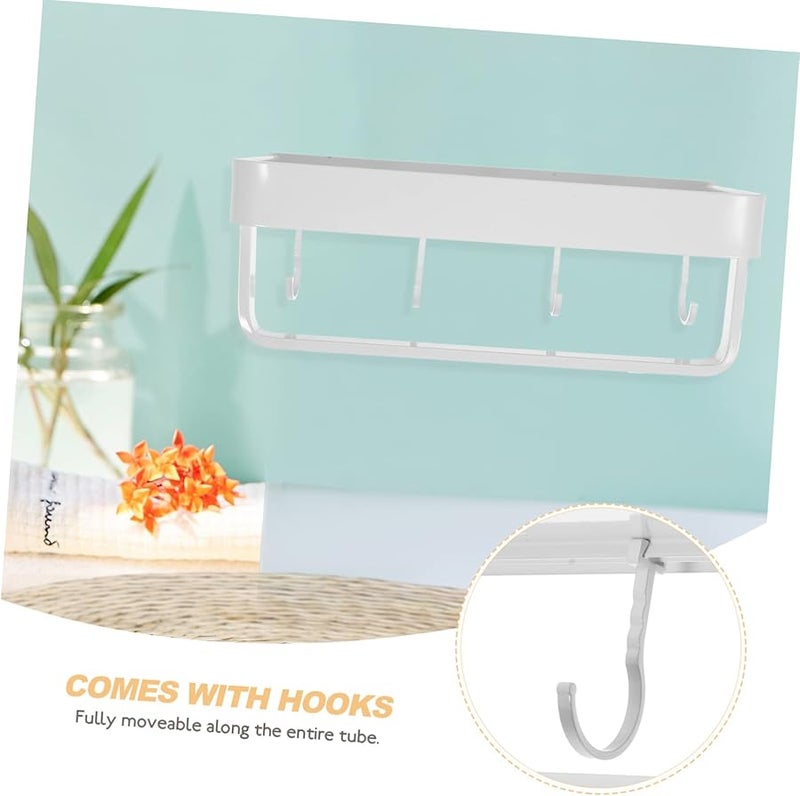 Aluminum Bathroom Towel Rack Wall Mounted Shelf with Hooks for Storage - Image 3